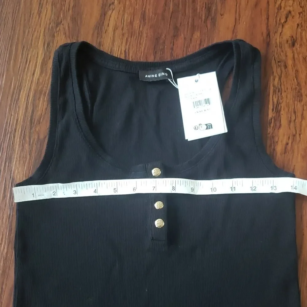 Anine Bing Black Tank Top with Gold Button Accents Size Small NEW Chic Feminine - Picture 4 of 7